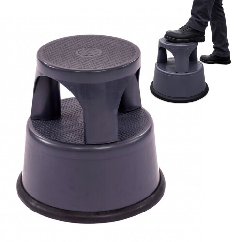 Oypla Oypla Heavy Duty Grey Plastic Rolling Kick Step Stool Non Slip