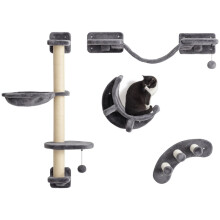 Four-Piece Cat Wall Furniture, with Hammock, Ladder, Platforms, Steps, for Indoor Use - Dark Grey
