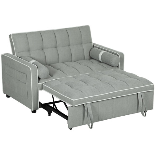 Two-Seater Linen-Look Sofa Bed - Light Grey 1