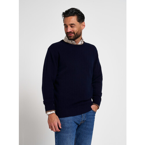 JACK PYKE Jack Pyke Ashcombe 100% Lambswool Crew Neck Knitted Jumper Pullover Navy Blue Large