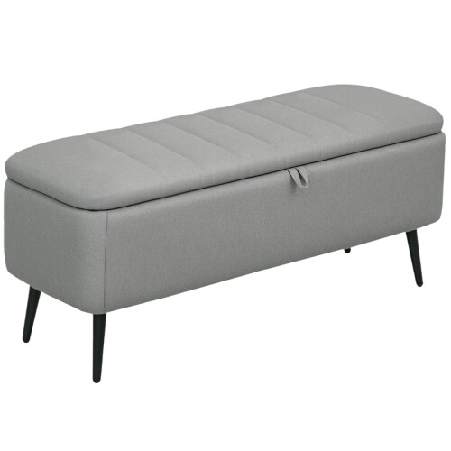 92 x 31cm Linen-Look Storage Ottoman - Light Grey