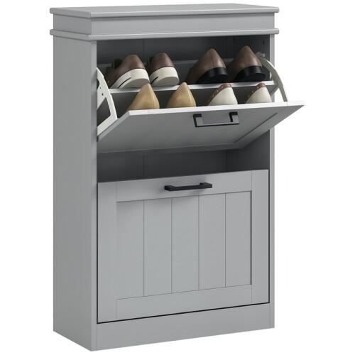Two-Drawer Minimalistic 10-Shoe Cabinet - Grey