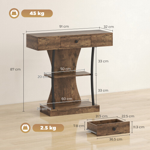 Homcom HOMCOM Console Table Hallway Table with Storage Shelves, Rustic Brown 2