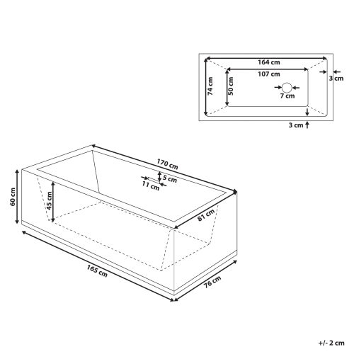 Beliani Freestanding Bathtub RIOS 1700 x 800 mm Black 2