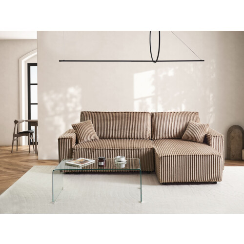Beliani Corner Sofa Bed ABACKA with Storage Corduroy Light Brown Left Hand 1