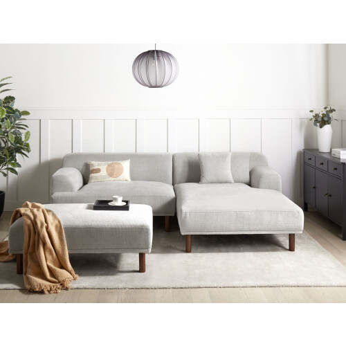 Beliani Corner Sofa HOLT with Ottoman Fabric Light Grey Left Hand 1