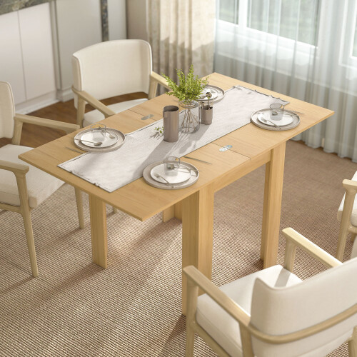 Homcom HOMCOM Folding Dining Table for 4-6, Drop Leaf Table, Natural