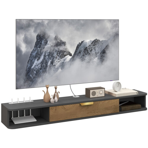 140 cm Floating TV Stand with Storage - Charcoal Grey