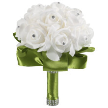Beautiful Wedding Bouquet Bridal Bridesmaid Flower wedding bouquet artificial flower rose bouquet white bridal bouquets-Green Ribbon