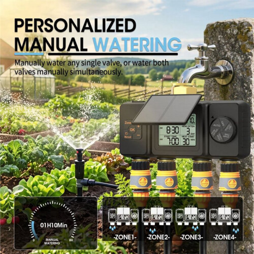 Solar Irrigation Timer Automatic Irrigation System 4Zone  Irrigation Controller for Garden Outdoor Tap Valve BSP3/4 2