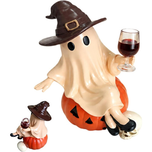 Halloween Ghost Statue Resin Pumpkin Skull Figurine Cute Tabletop Decor