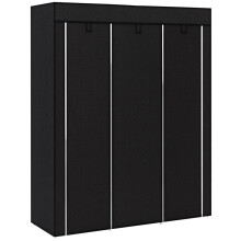 Fabric Wardrobe, with Rails and Shelves - Black