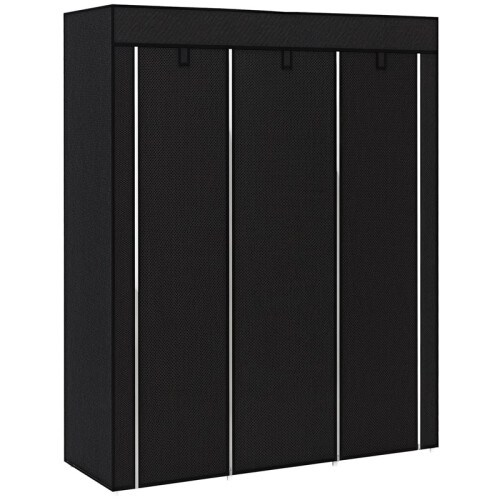 Fabric Wardrobe, with Rails and Shelves - Black