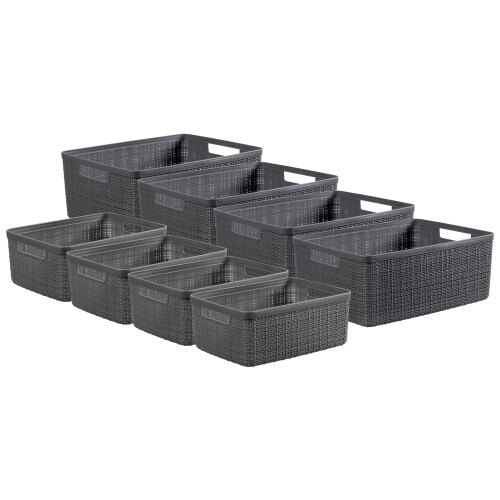 Curver Curver Jute Basket Bundle 4x Small 4x Medium, Deep Shadow Grey