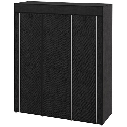 Fabric Wardrobe, with Rails and Shelves - Black 1