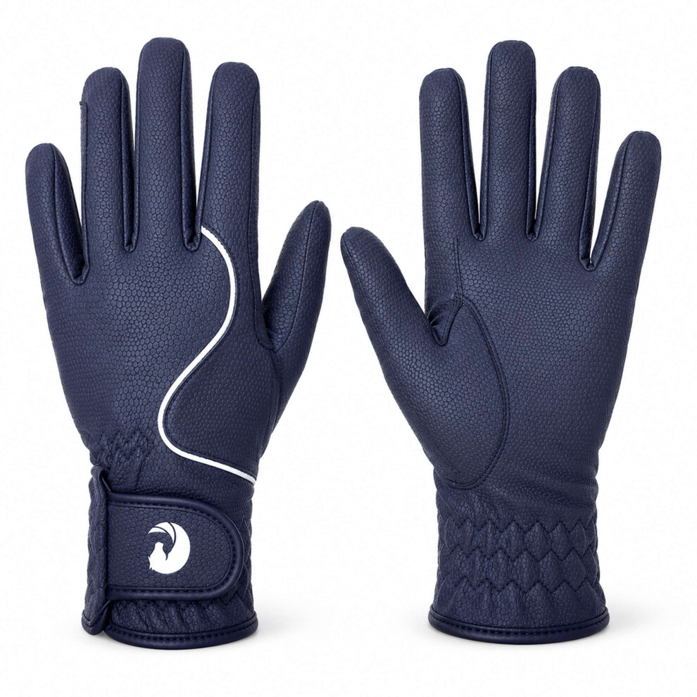 Coco Equestrian Blue (L) Breathable Synthetic Leather Horse Riding Gloves