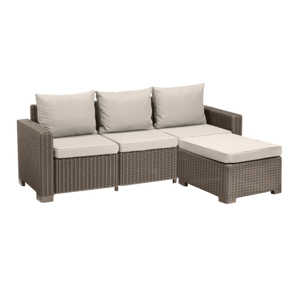 Keter California 3 Seater Chaise Longue Lounge Set - Cappuccino