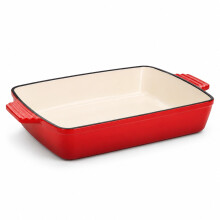 Oypla 39cm Cast Iron Roasting Pan Enamel Casserole Dish Oven Baking Roaster
