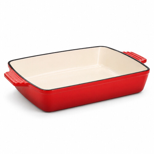 Oypla Oypla 39cm Cast Iron Roasting Pan Enamel Casserole Dish Oven Baking Roaster