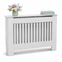Oypla Medium White Wooden Slatted Grill Radiator Cover MDF Cabinet