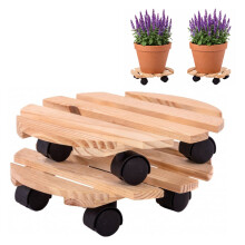 Oypla Set of 2 30cm Wooden Plant Flower Pot Mobile Mover Trolley Stands