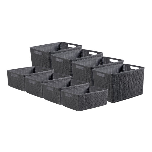 Curver Curver Jute Basket Bundle 4x Medium 4x Large, Deep Shadow Grey