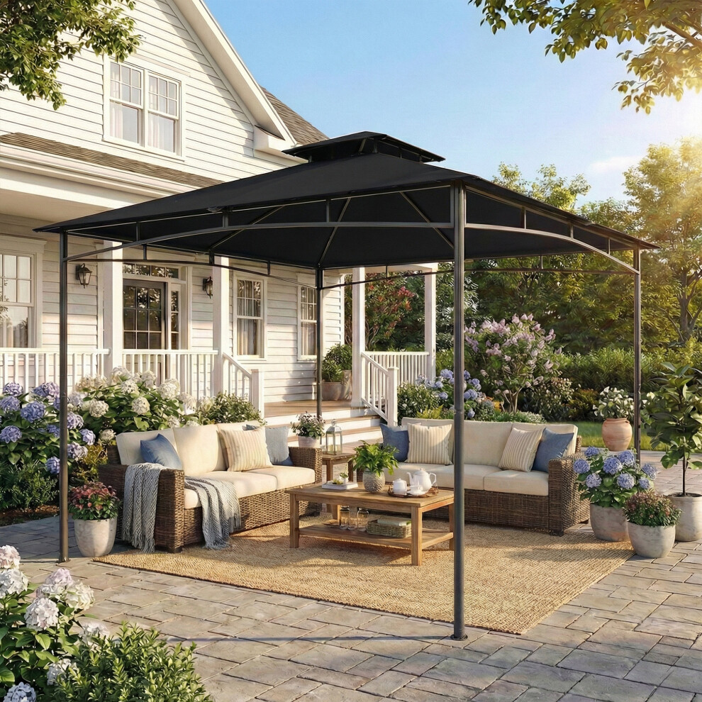 Rackhams Black 3 X 3 M Gazebo, Outdoor Gazebo Canopy With 2-Tier Roof - 300L X 300W X 285H Cm - Gazebo - Image 3