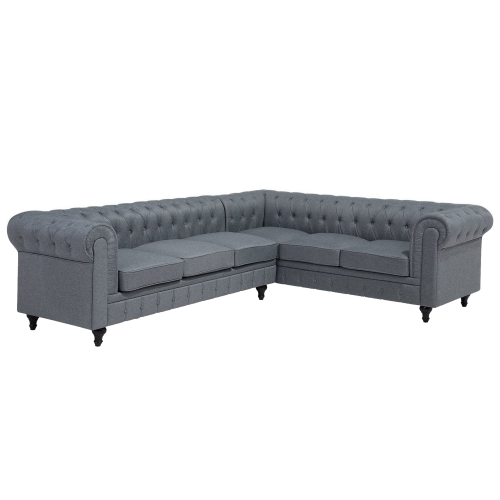 Beliani Corner Sofa 6 Seater CHESTERFIELD Fabric Grey Left Hand