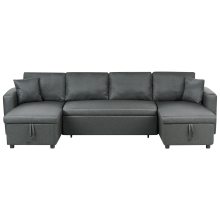 U-Shape Sofa Bed 5 Seater SOMMEN with Storage Fabric Dark Grey