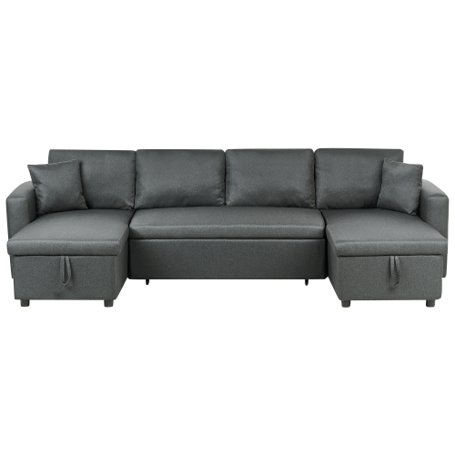 Beliani U-Shape Sofa Bed 5 Seater SOMMEN with Storage Fabric Dark Grey