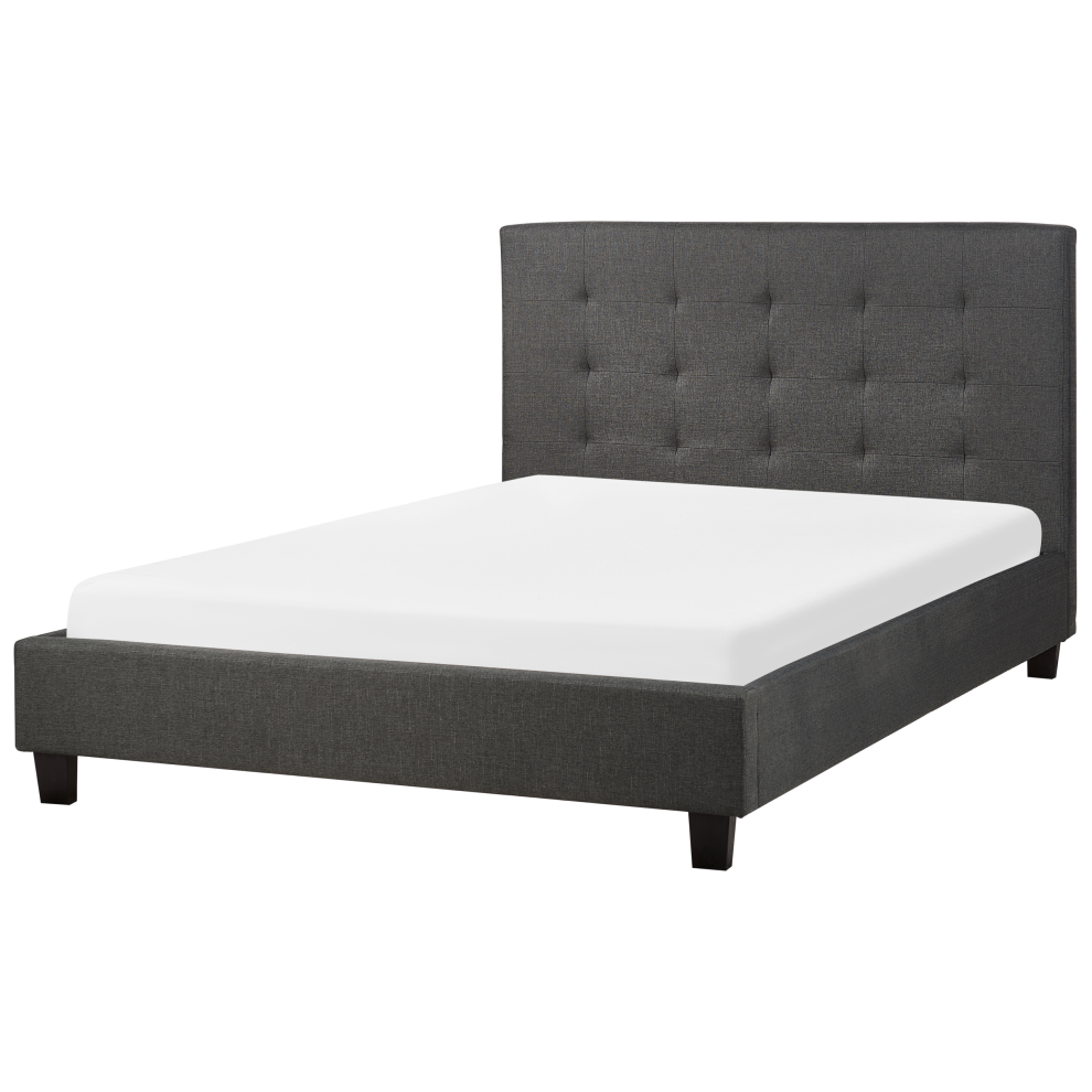 Photos - Bed Beliani  Fabric LA ROCHELLE 140 x 200 cm  Dark Grey (EU Double)