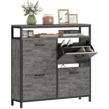 Shoe Storage Cabinet with 4 Flip Drawers and Open Shelf - Cement Grey