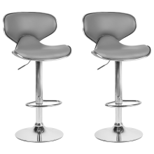 Set of 2 Bar Chairs CONWAY Swivel Faux Leather Grey