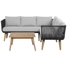 Garden Corner Sofa with Table 5 Seater ALCAMO Acacia Wood Black Left Hand