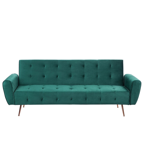 Beliani Sofa Bed 3 Seater SELNES Velvet Emerald Green