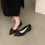 (Black,36)Small Pointed Toe Shoes With Solid Color And Pleated Design For Outings Spring 3