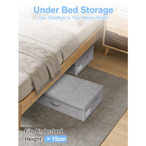 JUPELI 48L Rigid Under Bed Storage Boxes with Lids,15 cm High, 2Pack, Grey | Rigid Top, Sides & Bottom, Foldable and Stackable Design, for Clothes 1