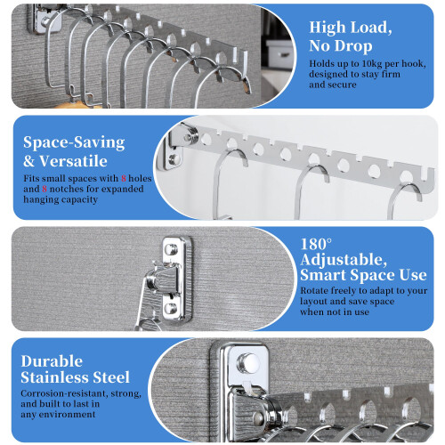 Mooche Wall Mounted Clothes Rail Chrome, Wall Clothes Drying Rack, 31CM 2