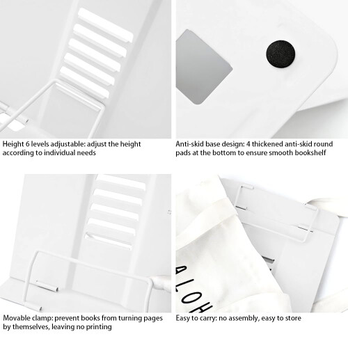 Book Stand, Multifunctional Metal Book Holder for Reading (White) 2