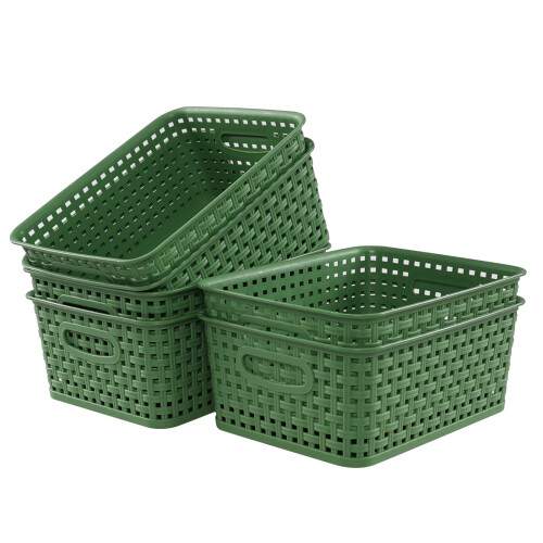 Mayish Plastic Weave Basket, Plastic Woven Cupboard Storage Baskets, Green, 6 Pack 1