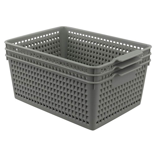 Bblina 3-pack Grey Plastic Kitchen Cupboard Storage Baskets, Plastic Storage Boxes Without Lid 1