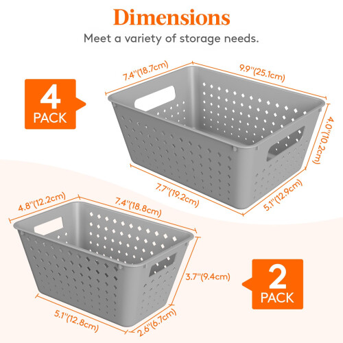 Lifewit 6 Pack Plastic Storage Baskets,Stackable Storage Bins,Light Grey 1