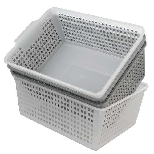 Dynko 4 Packs Large Storage Baskets, Plastic Weave Organizer Baskets 2