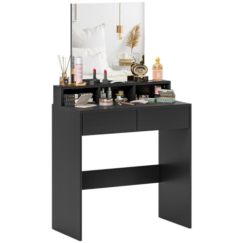 Multi-Storage Dressing Table, with Mirror - Black