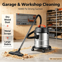 Commercial 20L Wet & Dry Vacuum Cleaner 1500W, Heavy Duty Bagless Cylinder Vac