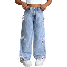 Dziewczęce Spodnie Jeansy Wysoki Stan Szerokie Y2K Niebieskie 130 cm