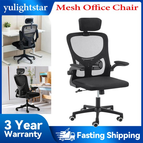 Ergonomic Mesh Office Chair Headrest  Adjustable Backrest Breathable Seat Black