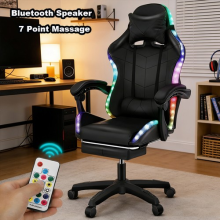 Ergonomic Gaming Chair Executive Office Swivel with Footrest & Bluetooth Speaker