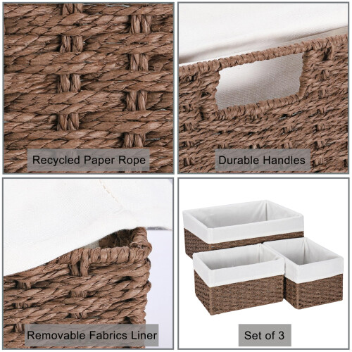 Vagusicc Wicker Storage Basket, Set of 3 Rectangular Storage Gift Hamper Basket with Removable Fabric Lining 1