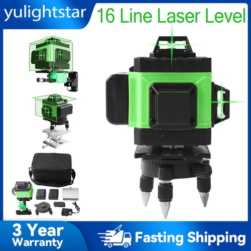 16-Line Laser Level 360掳 Green Auto Self Leveling Measure Tool + 2 Batteries